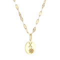 14K gold plated necklace featuring an oval pendant with letter X and star engraving - Letter-X