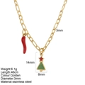 Goldene Edelstahlkette mit rotem Chili- und grünem Weihnachtsbaum-Emaille-Anhänger - Weihnachtsbaum - G14