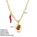 Goldene Edelstahlkette mit rotem Paprika-Anhänger und festlichem Glocken-Medaillon - Glocke