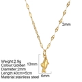 Collar con colgante de pez de acero inoxidable chapado en oro de 14k con dimensiones - Estilo Delfín (25163G)