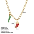 Goldene Edelstahlkette mit grüner Chili und rotem Weihnachtssocken-Anhänger - Weihnachtssocke - G12