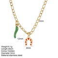Goldene Edelstahlkette mit grünem Paprika- und rotem Herz-Hufeisen-Anhänger für Damen - Hufeisen-Stil