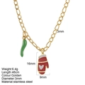 Goldene Edelstahlkette mit grüner Chili und roten Handschuh Emaille-Anhängern - Weihnachtshandschuh - G17