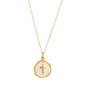 Collier en acier plaqué or 14K avec pendentif croix en émail blanc pour femme - Blanc