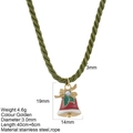 Christmas bell necklace with red green enamel bow pendant on army green cord - Bell Style(G27)