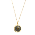Collier en acier plaqué or 14K avec pendentif croix ronde noire au style minimaliste - Noir