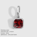 Silver stainless steel pendant with 6x6mm square red ruby zircon for jewelry making - Silver - January Dark Red