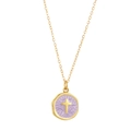 14K gold plated necklace with a purple enamel round pendant featuring a gold cross - Purple
