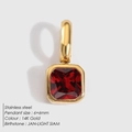 Square January birthstone pendant in 14K gold stainless steel with red zircon - Gold - January Dark Red
