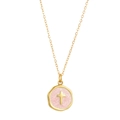 Pink enamel cross pendant necklace in 14K gold plated stainless steel finish - Pink