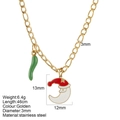 Goldene Edelstahlkette mit Weihnachtsmann- und grünen Chili-Anhängern für Damen - Weihnachtsmann Gesicht - G29
