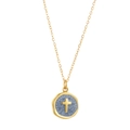 14K gold plated necklace featuring a light blue enamel cross pendant with a textured finish - Blue