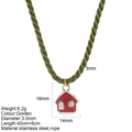 Pendentif maison émaillée rouge sur cordon tressé vert de 3mm en acier inoxydable - Style Maison(G33)
