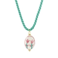 Handgemaakte keramische tulp hanger ketting met muntgroen gevlochten koord - Roze Stijl (G3)