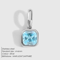Ciondolo quadrato in acciaio inox argento con pietra blu zaffiro chiaro 6x6mm - Argento - Marzo Blu Chiaro