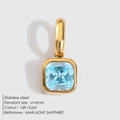 Pendente quadrato in acciaio inossidabile placcato oro 14K con zaffiro chiaro di marzo - Oro - Marzo Blu Chiaro