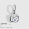 Ciondolo quadrato in acciaio argento con cristallo trasparente pietra di aprile - Argento - Aprile Bianco