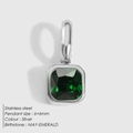 Ciondolo quadrato in acciaio inossidabile con zircone smeraldo di maggio per gioielli - Argento - Maggio Verde Scuro