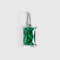 Pendentif en zircone verte coupe émeraude sur monture en acier inoxydable argenté - 4*6mm / Couleur Acier - Mai Vert
