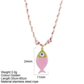 Collar bohemio cordón tejido a mano con colgante de pez en acero y ojo de la suerte - Pez Rosa