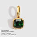 Ciondolo in zircone verde smeraldo quadrato in acciaio inossidabile placcato oro 14K, maggio - Oro - Maggio Verde Scuro