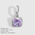 Pendente quadrato in zircone viola e acciaio inossidabile argento per pietra portafortuna - Argento - Giugno Viola Chiaro