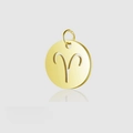 Macro detail of Aries zodiac sign charm in polished gold titanium steel disc - Aries / Steel