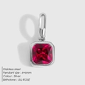 Pendente quadrato 6x6mm in zircone rosso con acciaio inossidabile argento per luglio - Argento - Luglio Rosa
