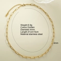 Collier chaîne trombone en acier inoxydable plaqué or 18 carats avec fermoir - Style Chaîne Trombone Gaufrée (NK2596G)