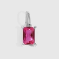 Pendentif carré en zircon rose avec monture griffes en acier inoxydable argenté poli - 4*6mm / Couleur Acier - Juil Rose Rouge