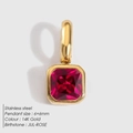 Ciondolo quadrato in acciaio inossidabile placcato oro 14K con zircone rosa di luglio - Oro - Luglio Rosa