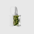 Pendentif zircon vert olive rectangulaire avec monture à quatre griffes en acier argent - 4*6mm / Couleur Acier - Août Vert Clair