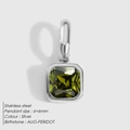 Ciondolo quadrato in acciaio inox argento con peridoto per gioielli con pietra di agosto - Argento - Agosto Verde Oliva