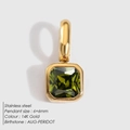 Ciondolo quadrato in acciaio inox placcato oro 14K con peridoto pietra di agosto - Oro - Agosto Verde Oliva
