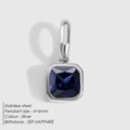 Pendente quadrato in acciaio inossidabile argento con zaffiro per collana di settembre - Argento - Settembre Zaffiro