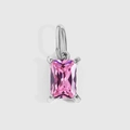 Pendentif carré en argent avec oxyde de zirconium rose serti dans une monture polie - 4*6mm / Argent - Octobre Rose