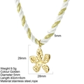Golden flower pendant necklace with white woven rope and detailed size measurements - Flower - G4