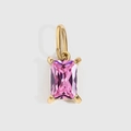 Élégant pendentif carré doré orné d'un zircon rose facetté à la coupe émeraude - 4*6mm / Or - Octobre Rose