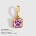 Ciondolo quadrato in zircone rosa e acciaio inossidabile placcato oro 14K per gioielli - Oro - Ottobre Rosa