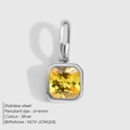 Ciondolo quadrato in acciaio inox argento 6x6mm con pietra gialla di novembre - Argento - Novembre Giallo Chiaro