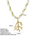Handmade woven cord necklace with gold stainless steel coral pendant accessory - Seaweed - G6