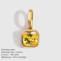 Pendente quadrato in acciaio inossidabile dorato 14K con pietra Jonquil di novembre - Oro - Novembre Giallo Chiaro