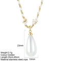Minimalist teardrop pearl pendant necklace with adjustable gold-tone braided rope chain - Slender Drop White Style (G2)