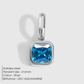 Ciondolo quadrato in acciaio argento con acquamarina pietra natale da 6x6mm - Argento - Dicembre Acquamarina