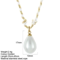 Minimalist pearl pendant necklace with adjustable woven cord and gold stainless steel ring - Small Drop White Style (G3)