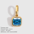 Pendente quadrato in acciaio inossidabile dorato 14K con zircone acquamarina di dicembre - Oro - Dicembre Acquamarina