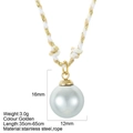Adjustable woven rope necklace with light grey pearl pendant and golden steel clasp - Round Light Gray Style (G4)