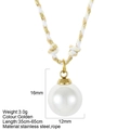 Adjustable woven rope necklace featuring a large 16mm white pearl pendant in gold finish - Large Round White Style (G6)