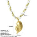 Golden fluid heart pendant with white and gold braided cord necklace for women - Two Water Drops