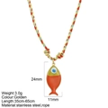 Collar bohemio de cuerda tejida de colores con colgante de pez naranja en acero - Pez Rojo